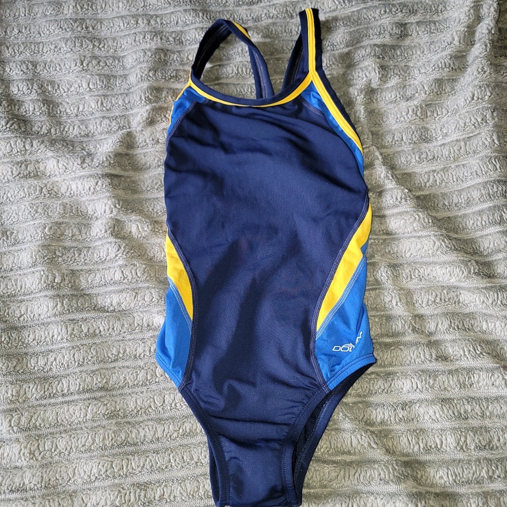 Dolphin Compete/Training Swimsuit Size 26‎ US S Blues & Yellow Bathing Suit 1 pc